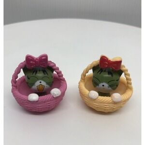 2 Cats In A Basket Stripped Kitty Cats In Baskets, Easter Or Valentines Day Gift